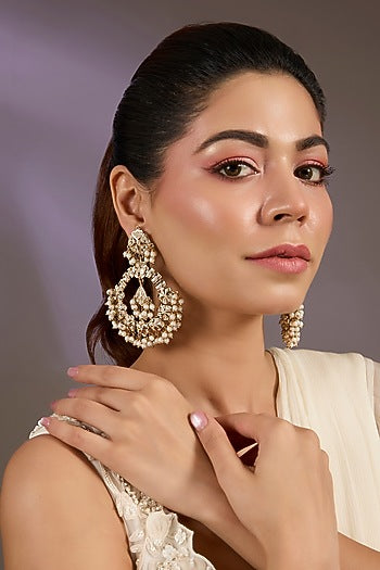 Gold Finish Pearl Chandbali Earrings