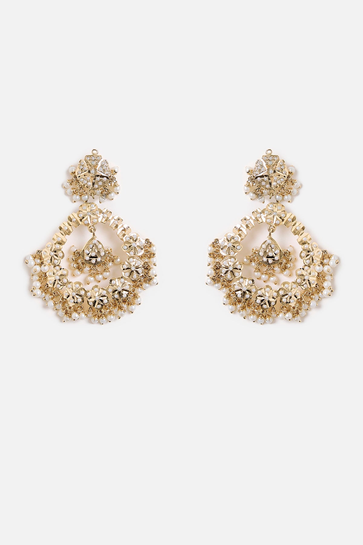 Gold Finish Pearl Chandbali Earrings