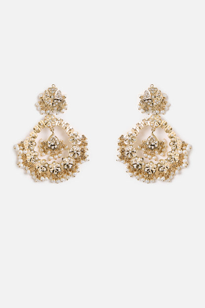 Gold Finish Pearl Chandbali Earrings