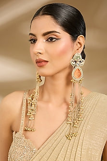 Gold Finish Orange Gemstone Long Dangler Earrings