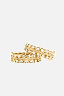 Gold Finish Kundan Polki Bangles (Set Of 2)