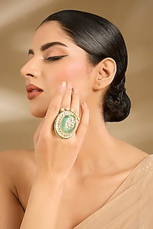 Gold Finish Green Stone & Pearl Ring