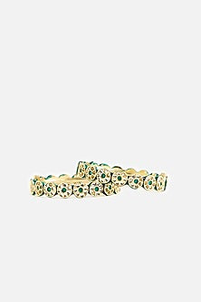 Gold Finish Pearl & Green Stone Bangles (Set Of 2)