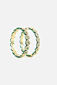 Gold Finish Pearl & Green Stone Bangles (Set Of 2)