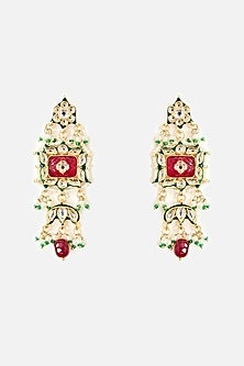 Gold Finish Pearl & Red Stone Choker Necklace Set