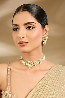 Gold Finish Stone Choker Necklace Set
