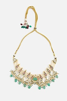 Gold Finish Green Beaded Choker Necklace Set