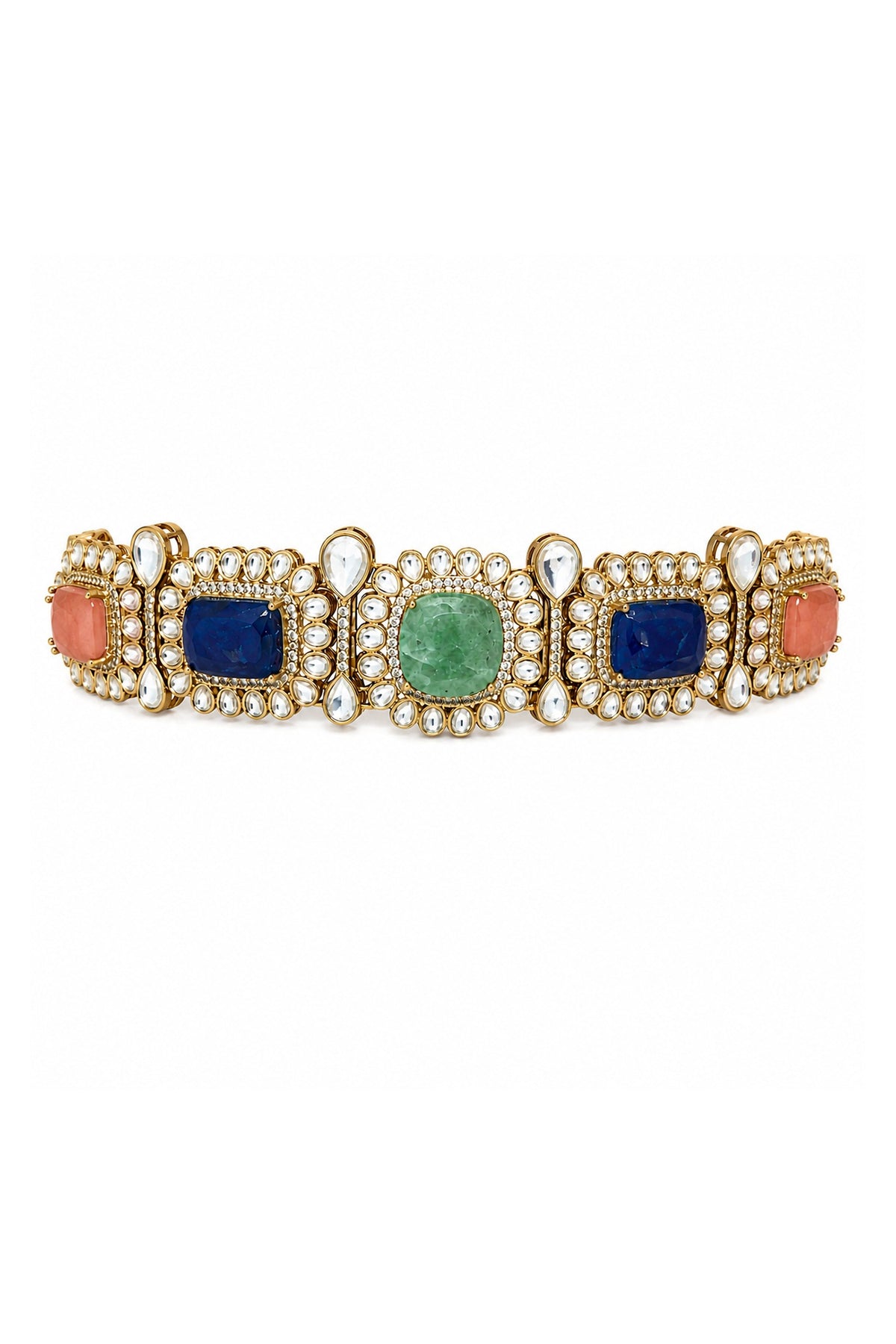 Gold Plated Kundan Polki & Multi-Colored Stone Choker Necklace Set