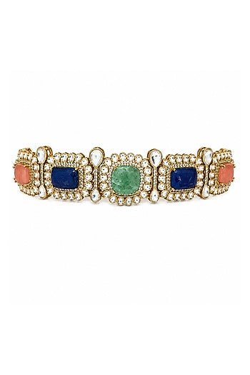 Gold Plated Kundan Polki & Multi-Colored Stone Choker Necklace Set