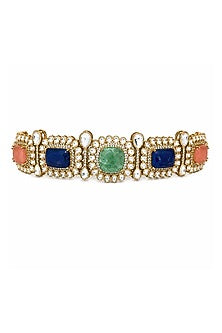 Gold Plated Kundan Polki & Multi-Colored Stone Choker Necklace Set
