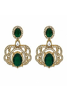 Gold Plated Moissanite Polki & Emerald Green Stone Layered Necklace Set