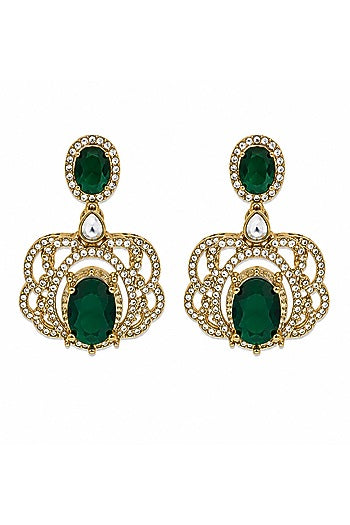 Gold Plated Moissanite Polki & Emerald Green Stone Layered Necklace Set