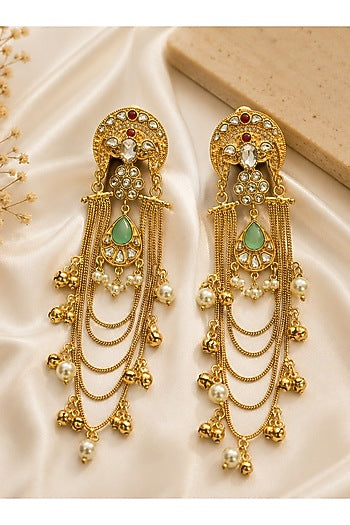 Gold Plated Kundan Polki & Pearl Dangler Earrings
