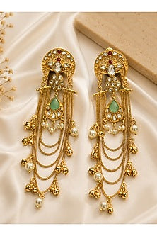 Gold Plated Kundan Polki & Pearl Dangler Earrings