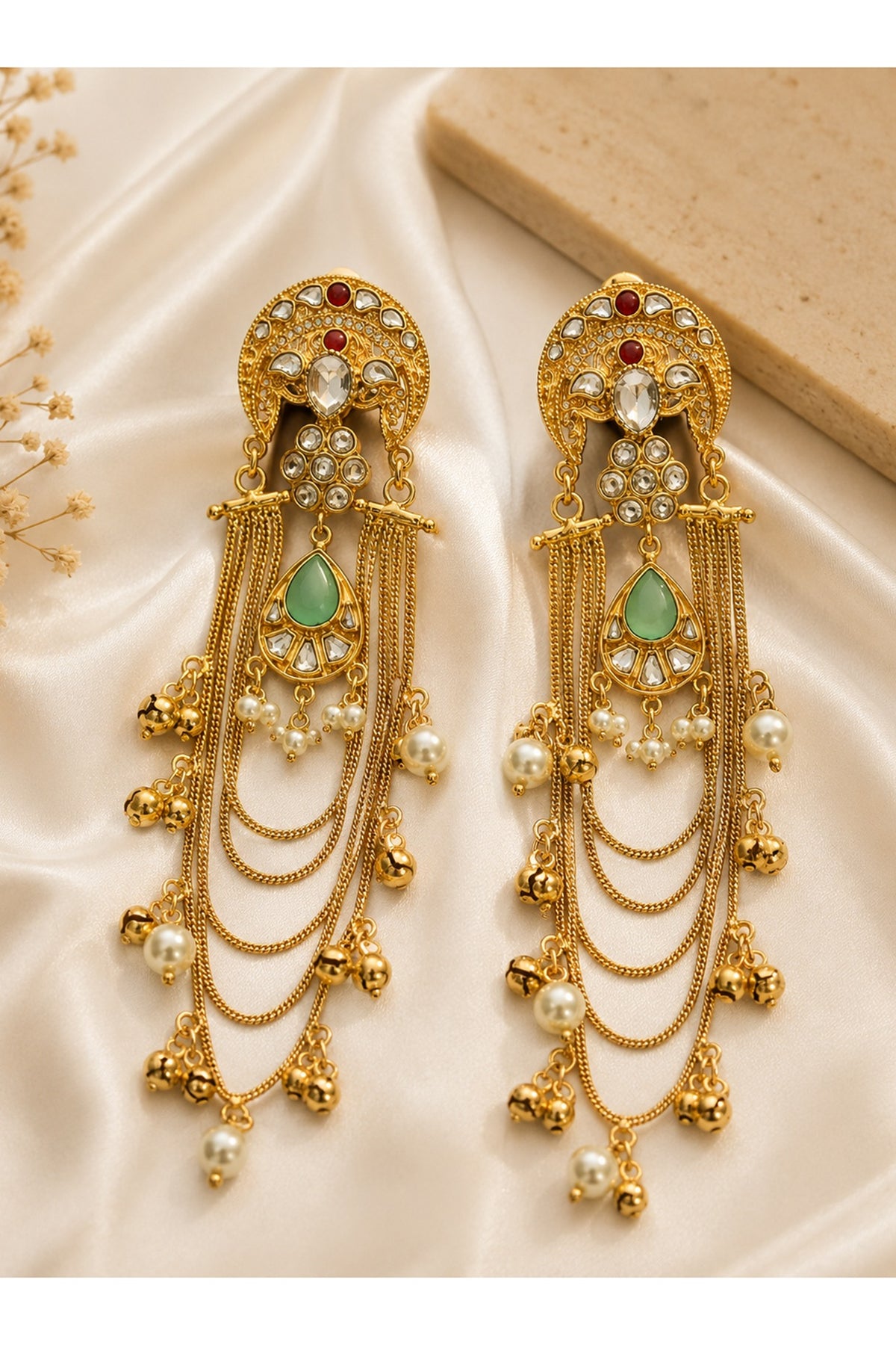 Gold Plated Kundan Polki & Pearl Dangler Earrings