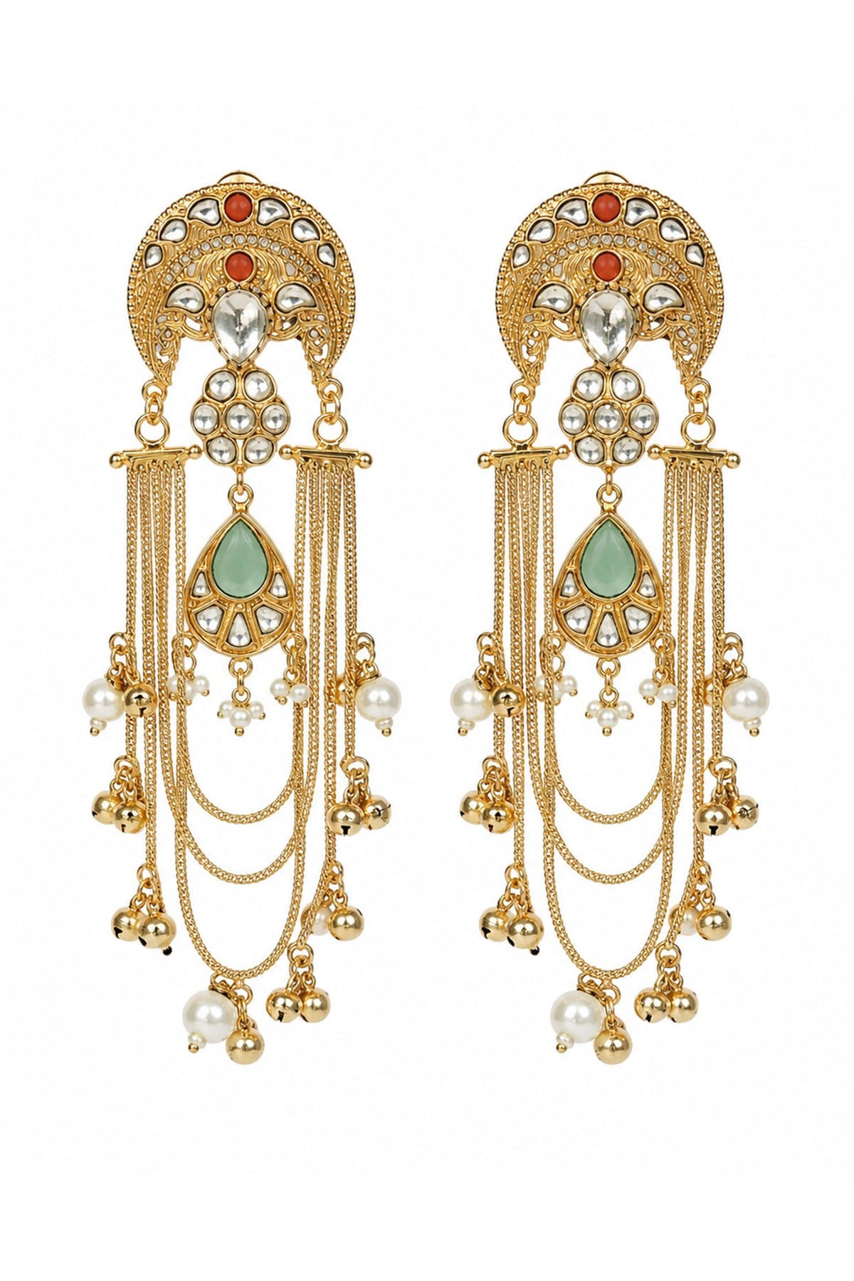 Gold Plated Kundan Polki & Pearl Dangler Earrings