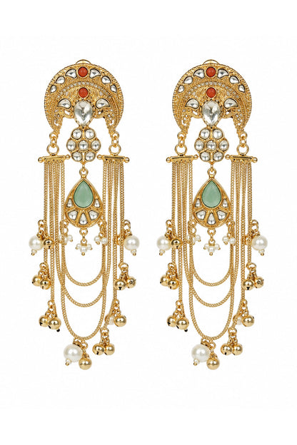 Gold Plated Kundan Polki & Pearl Dangler Earrings