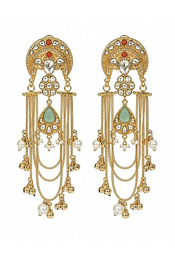 Gold Plated Kundan Polki & Pearl Dangler Earrings