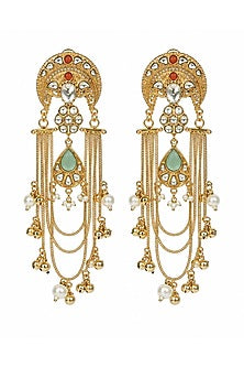 Gold Plated Kundan Polki & Pearl Dangler Earrings