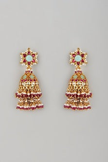 Gold Finish Kundan Polki Jhumka Earrings