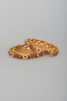 Gold Finish Kundan Polki Kadas (Set of 2)