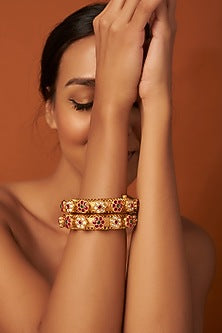 Gold Finish Kundan Polki Kadas (Set of 2)
