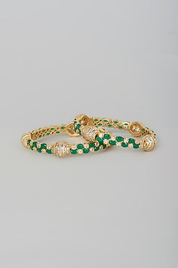 Two Tone Finish Green Onyx Bangles (Set of 2)
