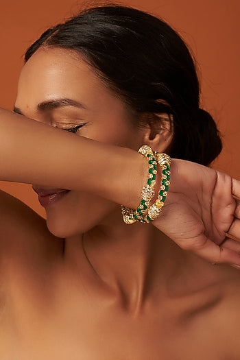Two Tone Finish Green Onyx Bangles (Set of 2)