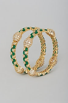 Two Tone Finish Green Onyx Bangles (Set of 2)