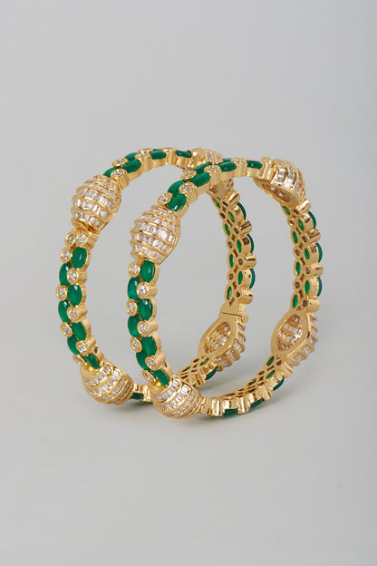 Two Tone Finish Green Onyx Bangles (Set of 2)