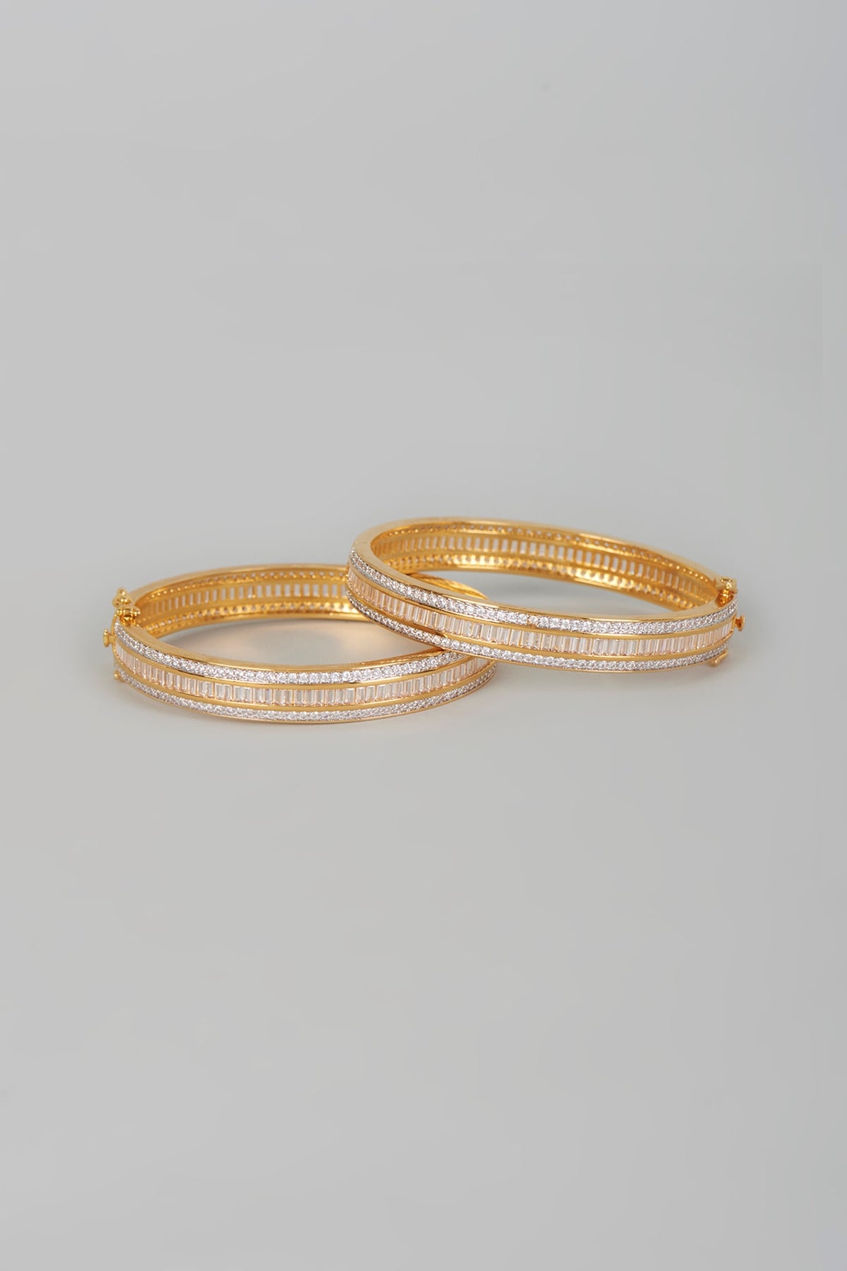 Two Tone Finish Zircons Bangles (Set of 2)