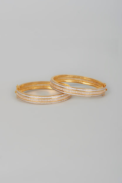 Two Tone Finish Zircons Bangles (Set of 2)