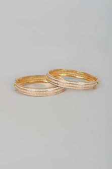 Two Tone Finish Zircons Bangles (Set of 2)