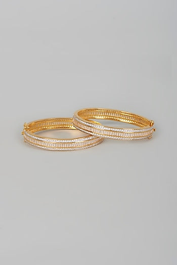 Two Tone Finish Zircons Bangles (Set of 2)