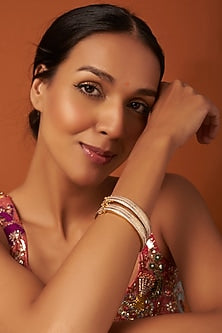 Two Tone Finish Zircons Bangles (Set of 2)