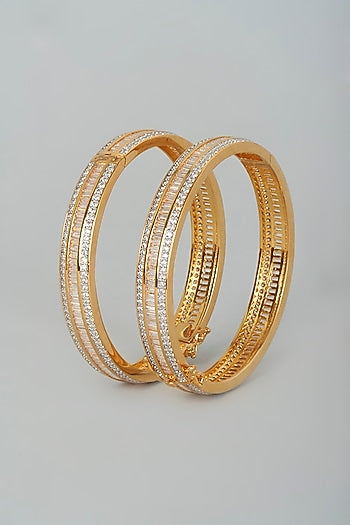 Two Tone Finish Zircons Bangles (Set of 2)