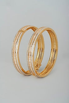 Two Tone Finish Zircons Bangles (Set of 2)
