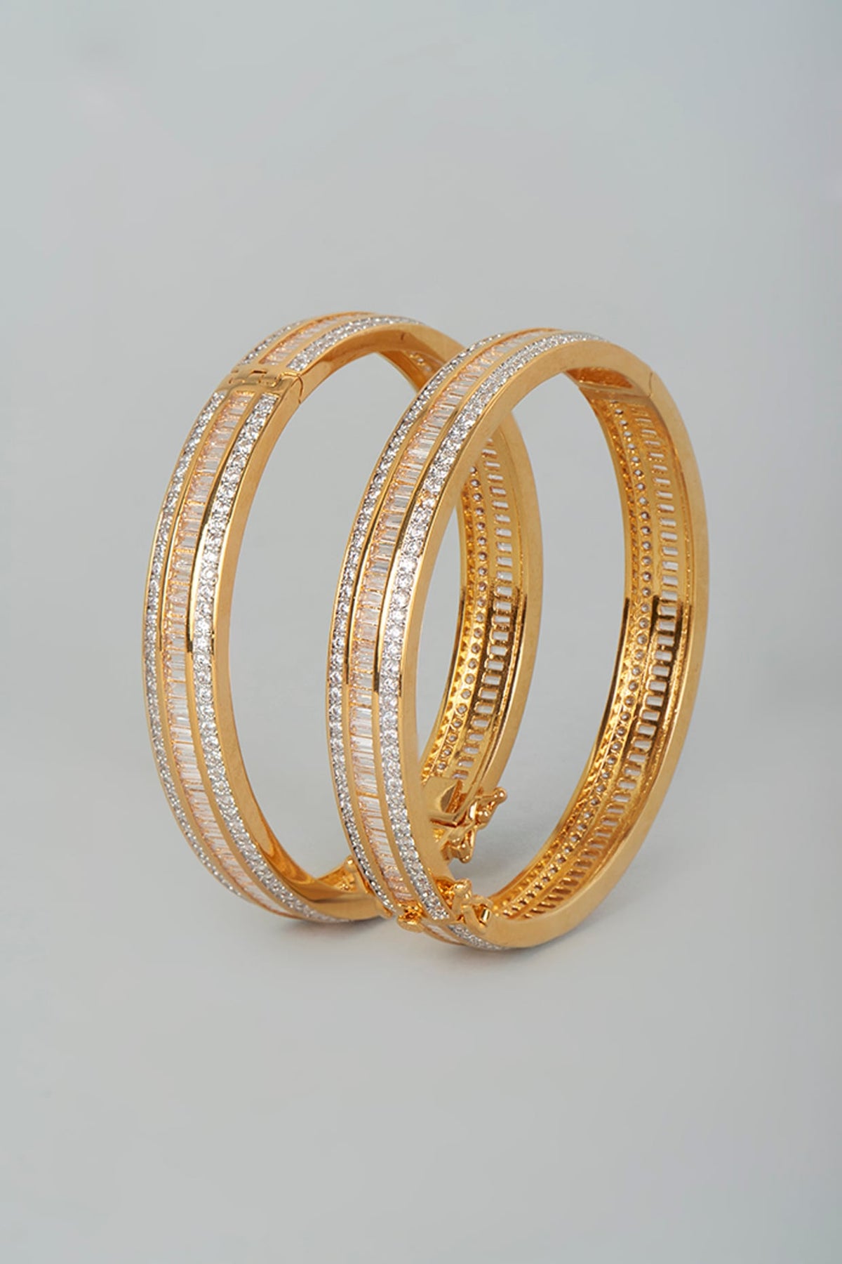 Two Tone Finish Zircons Bangles (Set of 2)