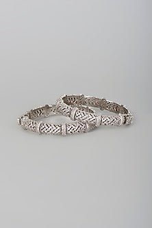 White Finish Zircon Bangles (Set of 2)