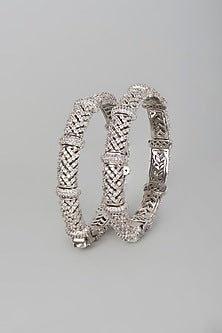 White Finish Zircon Bangles (Set of 2)