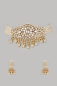 Gold Finish Kundan Polki Choker Necklace Set