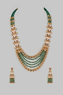 Gold Finish Beaded Long Necklace Set