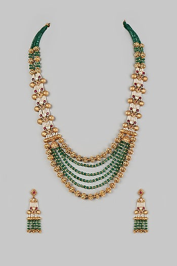 Gold Finish Beaded Long Necklace Set