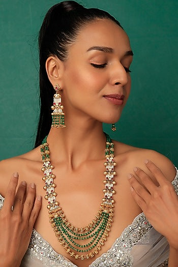 Gold Finish Beaded Long Necklace Set