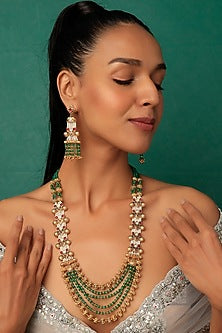 Gold Finish Beaded Long Necklace Set