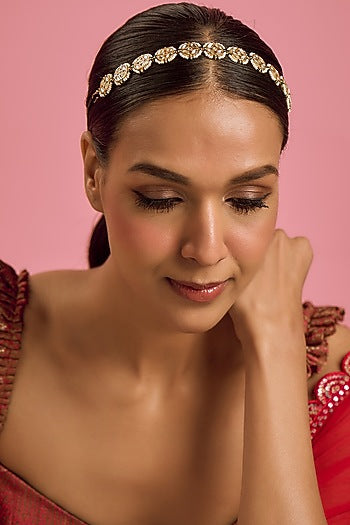 Gold Finish Kundan Polki Headpiece