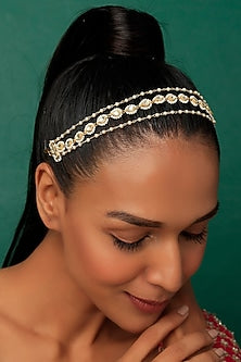 Gold Finish Kundan Polki Headpiece