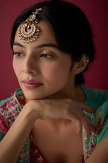 Gold Finish Kundan Polki Maangtikka