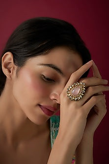 Gold finish Pink Kundan Polki Ring
