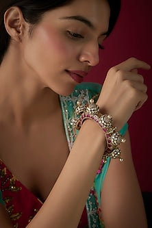 Gold Finish Red Kundan Polki Kada